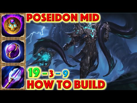 SMITE HOW TO BUILD POSEIDON - Skin Showcase SUNKEN SORCERER POSEIDON + Poseidon Mid Build (Conquest)