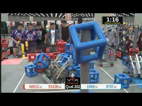 2015 VRC Tech Q202 - 6891C 9343B vs 169B 8787 - 51 to 37 - VEX Worlds 2015 - Technology Division