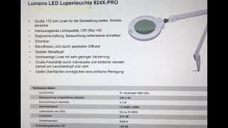 Review __ Lumeno LED Lupenleuchte 8243-PRO, 3 Dioptrien __ Language: German