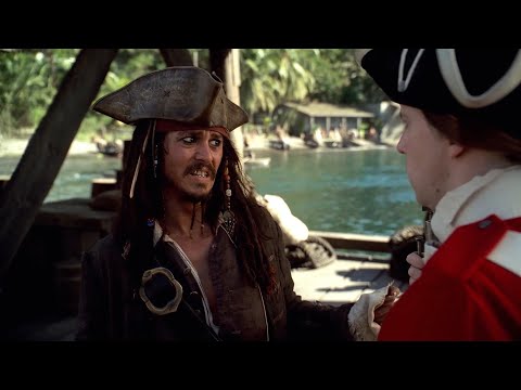 Captain Jack Sparrow talking to the guards