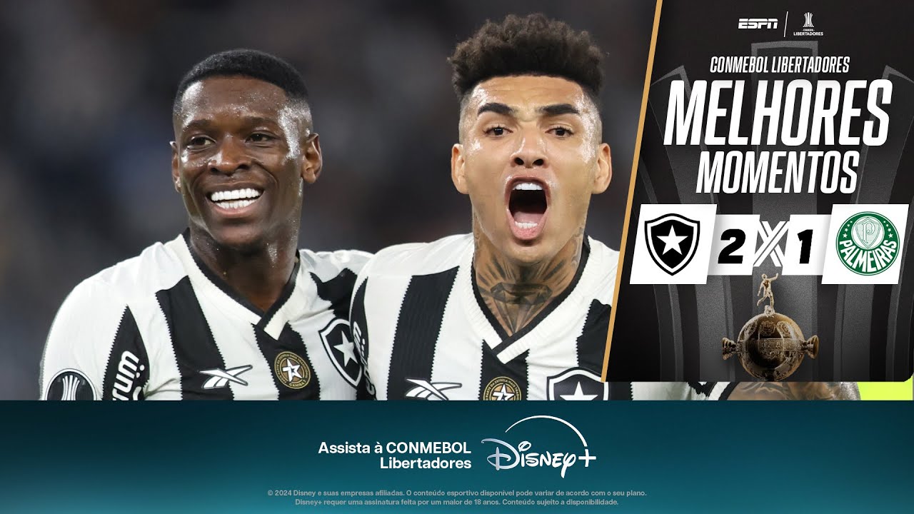 VÍDEO | Gols e melhores momentos da vitória do Botafogo sobre o Palmeiras pelas oitavas de final da Libertadores
