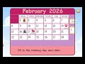 Starfall Calendar February 2026