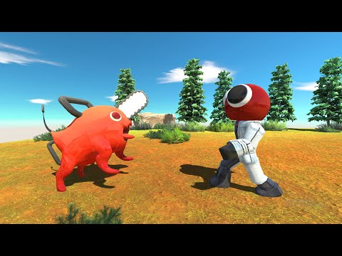 Rainbow Friends Red vs Pochita - Animal Revolt Battle Simulator