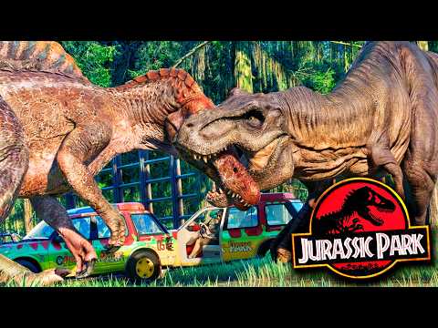 🔥SPINOSAURUS vs T-REX Rexy: Epic Escape in JURASSIC PARK 1993