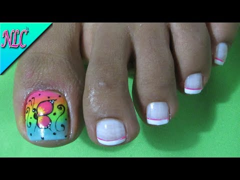 DECORACIÓN DE UÑAS MARIPOSA Y DEGRADADO PARA PIES -BUTTERFLY NAIL ART-COMO HACER MARIPOSAS  -NLC