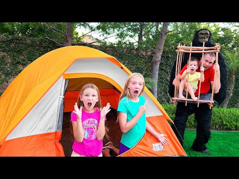 Captured by Gorilla While Camping!!! Our Dad Pranks Us!