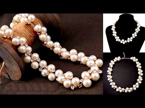 "Жемчужное" ожерелье-колье с инкрустацией горного хрусталя. Женская бижутерия с Aliexpress