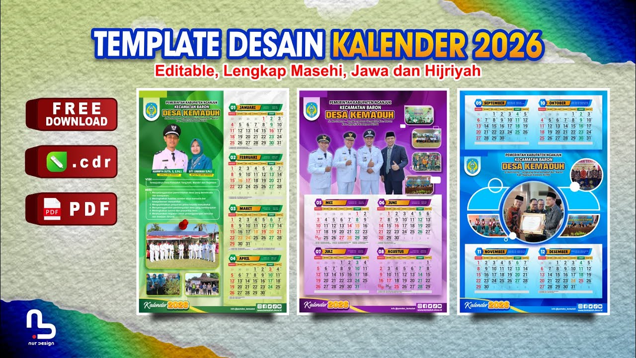 Desain Kalender 2026  4 Bulanan - LENGKAP Hijriyah, Jawa (FREE CDR) - #nurdesigns