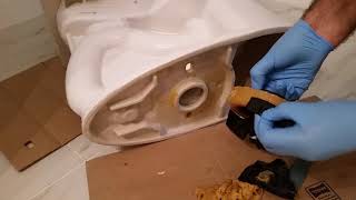 Install toilet with lots of wax on that stupid offset flange!!
