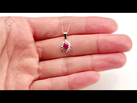 B3292 - Ruby 6 x 4mm And Diamond 9K Yellow Gold Pendant