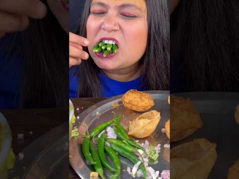 Spicy Pani Puri Challenge with Green Chilli, Street Food Challenge. #shorts  #indianeatingchallenge