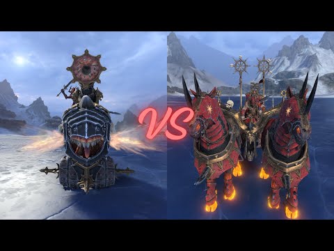 TOTALWAR WARHAMMER 3: HELLFORGED BELLOWERS (SKULLCANNON) VS CHAOS CHARIOTS OF KHORNE