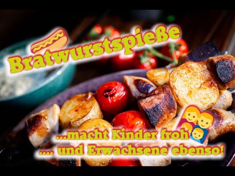 👨‍👩‍👧‍👧 Grillen für Kinder 🍢Bratwurstspieße von der FEUERPLATTE ♨️ [Deutsches Rezept]