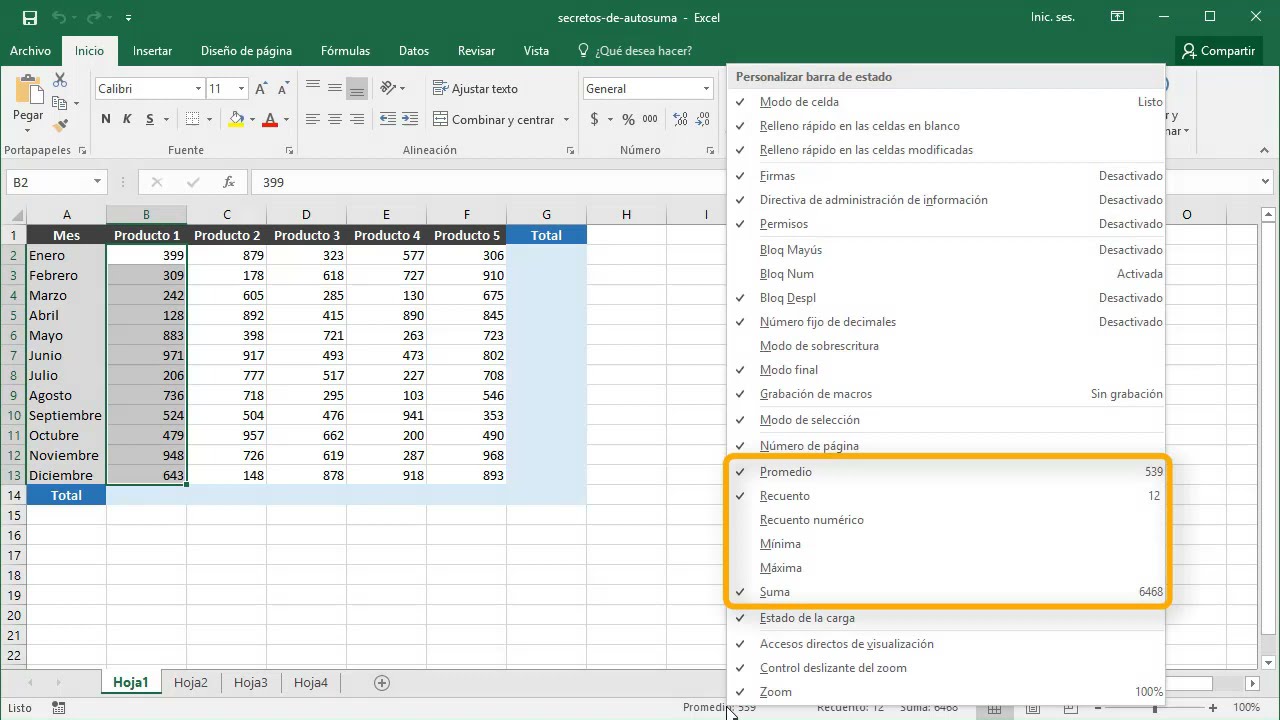 Cómo usar el comando Autosuma en Excel