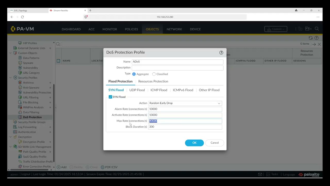 DoS Protection and Vulnerability Protection profile on Palo Alto