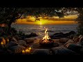 NO ADS Golden Sunset By The Shore Soothing Waves Firelight For Inner Calm