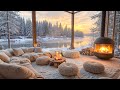 4K Fireplace Evening Jazz Warm Balcony By The Lake With Soothing Jazz And Snowy Vibes