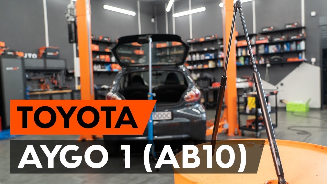 Kaip pakeisti Toyota Aygo AB1 bagažinės amortizatorių - keitimo instrukcija