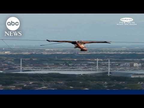 Tightrope walker wows crowds in France