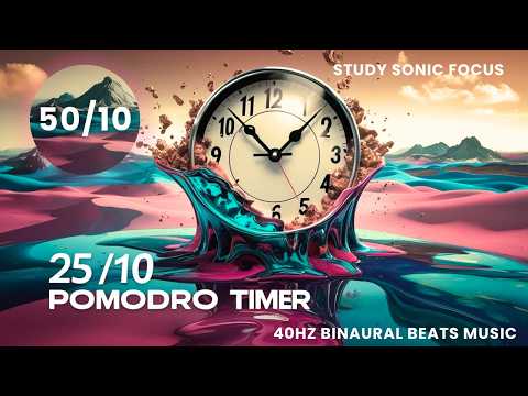 40Hz Gamma Binaural Beats Study Exam Music With Pomodoro Timer 50/10  For Boosting Focus