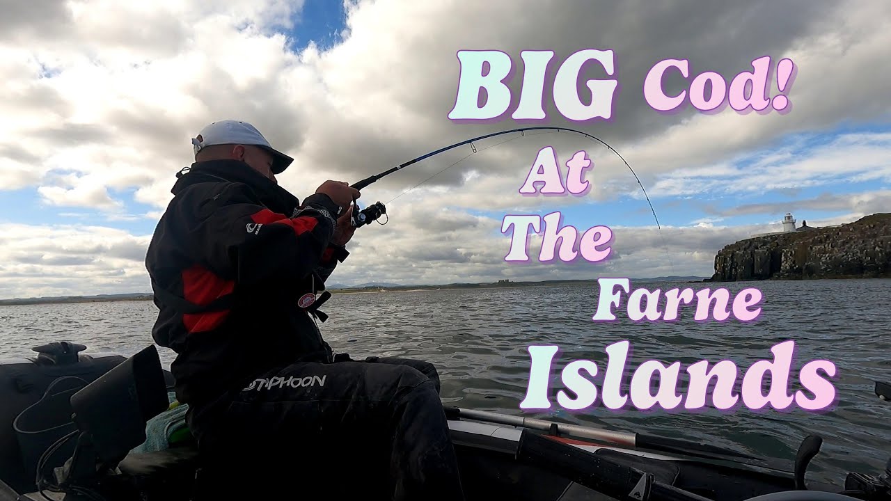 The rod bends on a BIG cod while fishing from a Soft Inflatable boat