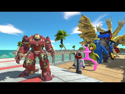 Hulk Buster vs Rainbow Friends OASIS DEATH RUN - Animal Revolt Battle Simulator