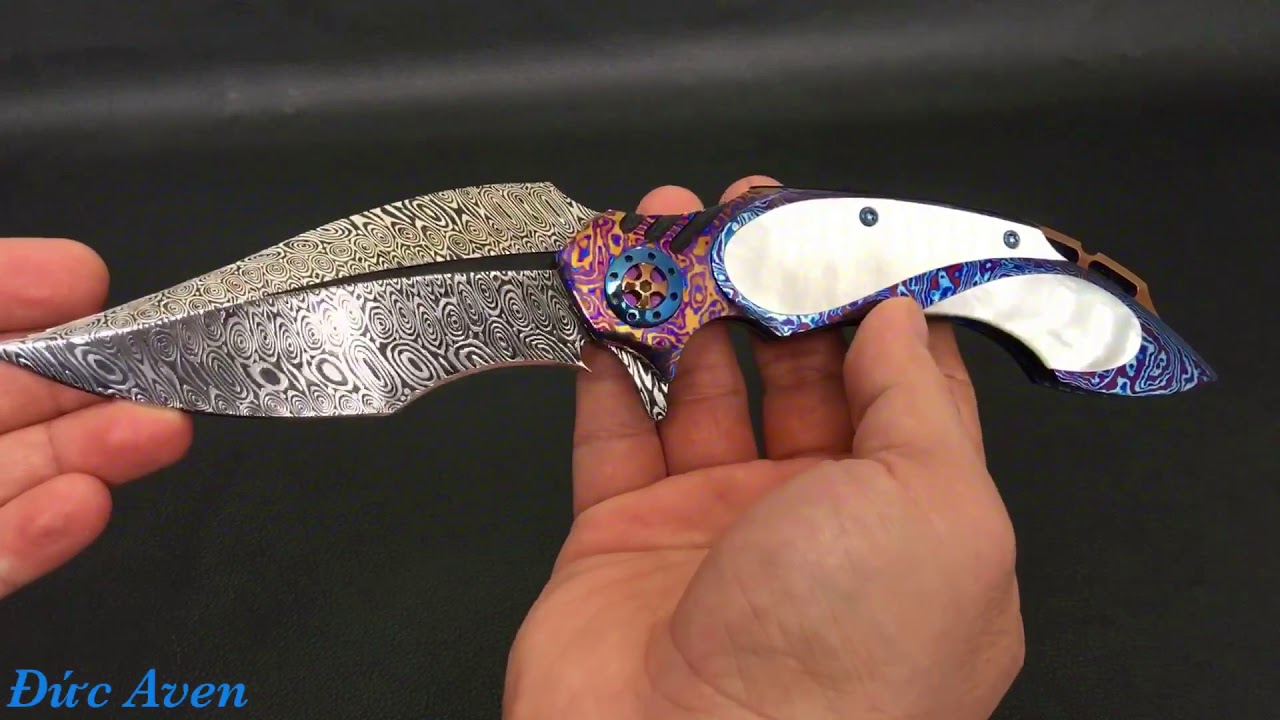 RON BEST KNIVES - Timascus, Mother of Pearl and Damasteel Flipper #34