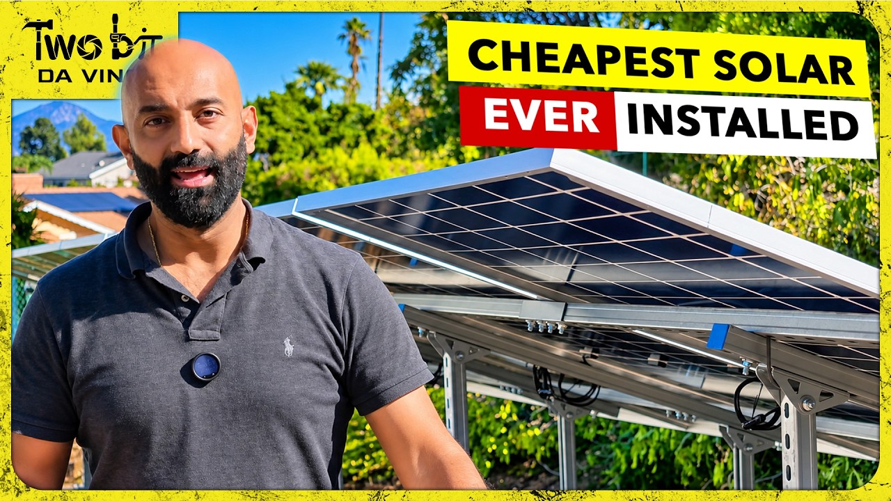 Ground-mounted solar panels and an EcoFlow home battery in a garage