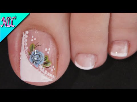 DISEÑO DE UÑAS PARA PIES FLOR Y FRANCÉS CON STICKERS – FLOWERS NAIL ART – FRENCH NAIL ART – NLC