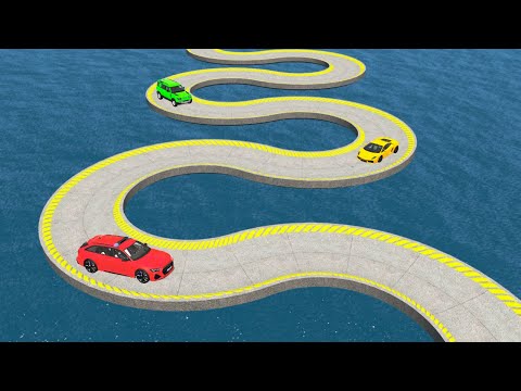 Impossibe Spiral Snake Shape Bridge Crossing Cars Vs Deep Water Rescue - BeamNG.Drive