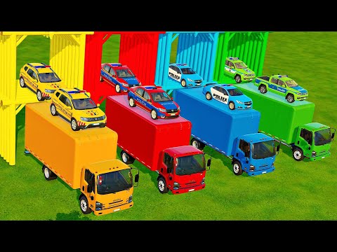 POLICE CARS TRANSPORTING MERCEDES, CHEVROLET, VOLKSWAGEN, AUDI, BMW, DACIA WITH ISUZU TRUCKS! FS22