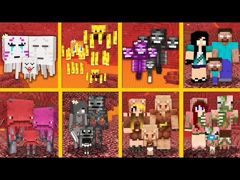 Minecraft Nether Family Mobs Battle ! What Mob is the best? MONSTER SCHOOL my craft