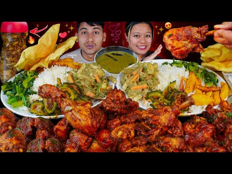 COOKING & EATING NEPALI KHANA SET WITH WHOLE CHICKEN CURRY | NEPALI MUKBANG 🔥