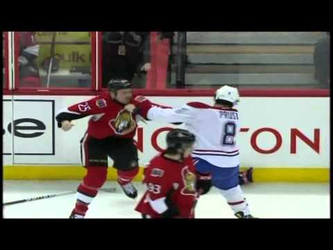 Chris Neil vs Brandon Prust fight 30 Jan 2013 Montreal Canadiens vs Ottawa Senators NHL Hockey