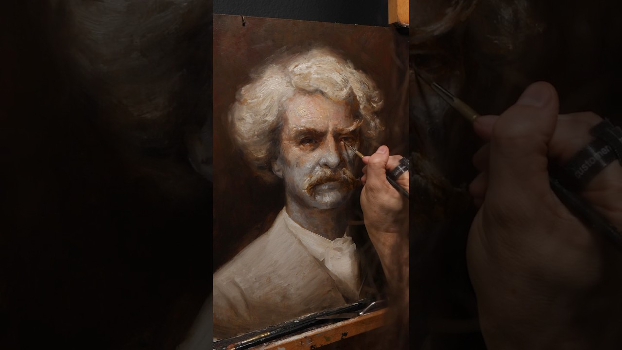 My painting of Mark Twain in a Baroque style. From part II of the Rembrandt course #oilpainting