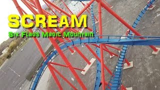 Six Flags Magic Mountain Scream Roller Coaster On Ride Front Seat HD POV