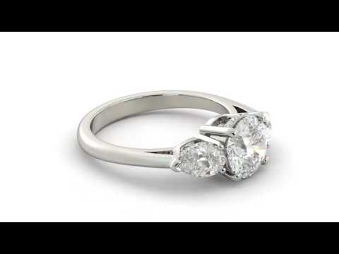4.30 ct Pear Round Brilliant Moissanite & Diamond Engagement Ring 3 Stone 18k WG