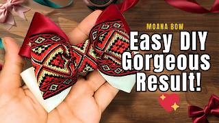 DIY Hair Bow  Beautiful Moana Ethnic Satin Ribbon  So Easy for Beginners