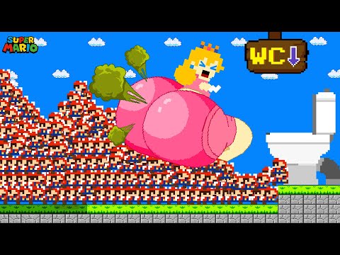 Super Mario Bros. but 999 Tiny Mario guide giant BUTT Peach to Toilet | Game Animation