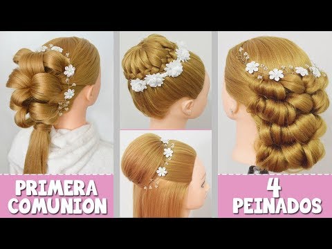 4 PEINADOS para PRIMERA COMUNION con TRENZAS FACILES y RAPIDOS