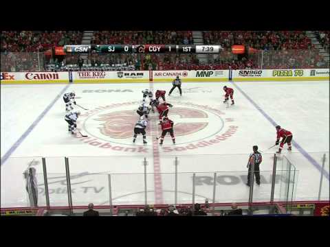 Lee Stempniak goal. 20 Jan 2013 San Jose Sharks vs Calgary Flames. NHL Hockey