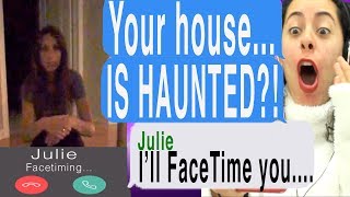 My Best Friend&#39;s House IS HAUNTED! *SHE FACETIMED ME* CAUGHT ON VIDEO! (Tap Scary Text Message HIDE