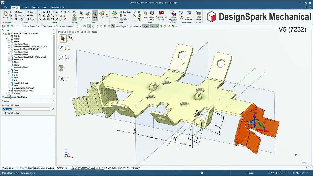 DesignSpark Mechanical Mirror symmetry with construction line