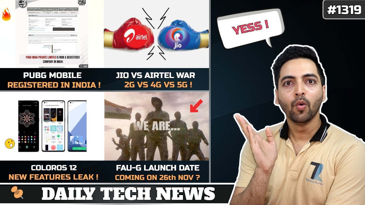 PUBG Mobile Registered in India😍,FAU-G 26th Nov,Jio vs Airtel WAR,ColorOS 12,India Export #1319