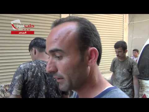 شبكة مجلس مدينة حلب يقوم بإصلاح مجرور لمياه الصرف الصحي ولقاء مع أحد موظفي المجلس في محافظة حلب