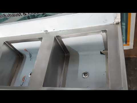 Silver stainless steel three sink wash unit