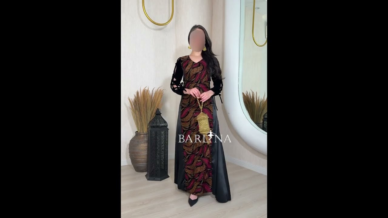 جلابية سوداء فاخرة بأكمام مخملية بأربطة - XXL