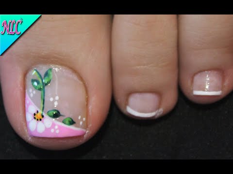 DISEÑO DE UÑAS PARA PIES FLOR Y FRANCÉS PARA PRINCIPIANTES – FLOWERS NAIL ART- FRENCH NAIL ART – NLC