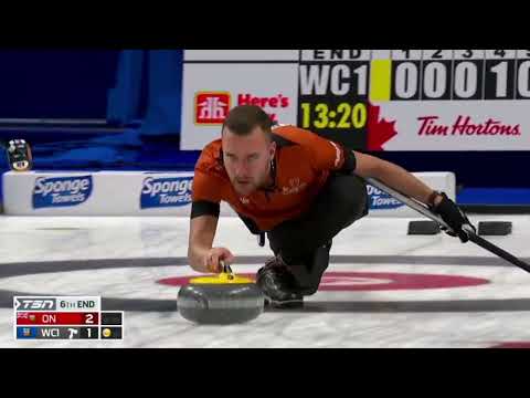 #AGITopShots - 2023 Tim Hortons Brier - Brendan Bottcher of Wild Card 1 makes a triple to score big