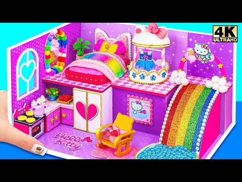 Make Cutest 2 Storey Pink Hello Kitty House has Rainbow Slide Pool from Slime ❤️ DIY Miniature House